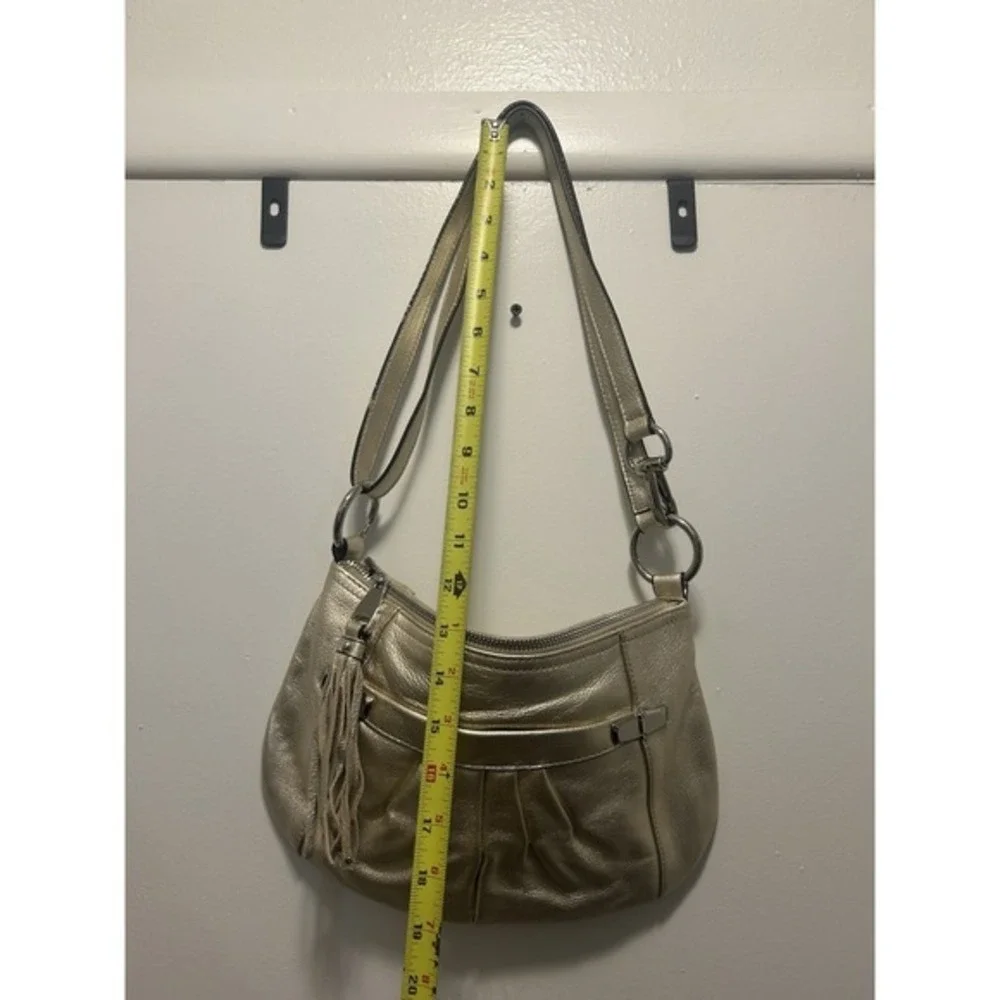 B Makowsky‎ Women's Pebbled Leather Crossbody Champaign Metallic Handbag Y2K